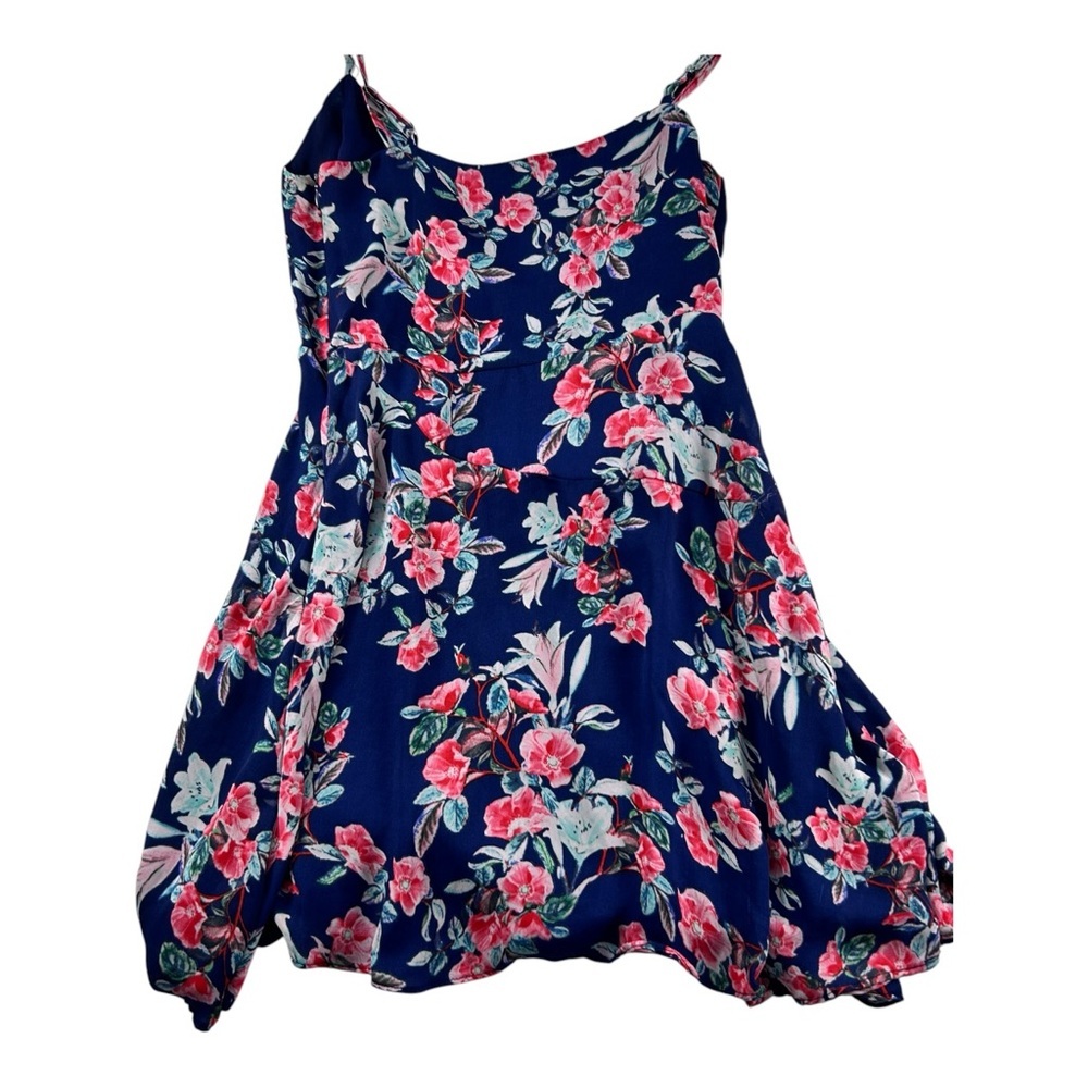 Parker Floral Navy Blue Sleeveless Dress size Medium Wrap Front Tie Waist Flowy - Picture 2 of 14